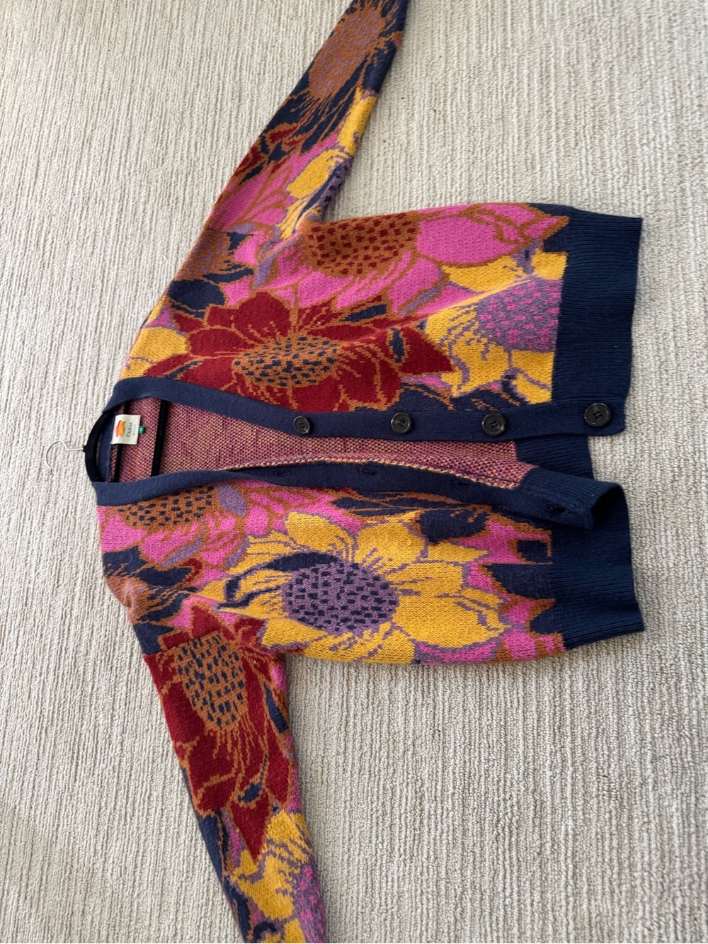 FARM Rio Floral V-Neck Cardigan in Pink, Yellow & Navy - Picture 4 of 4